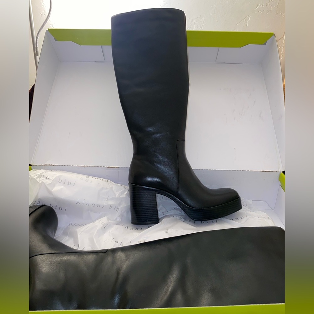 Leather Platform Square Toe Tall Boots